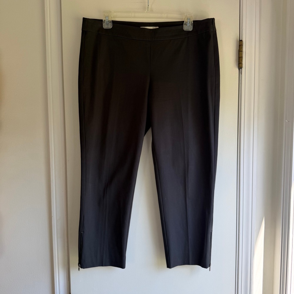 Eileen Fisher Petite Black Organic Cotton Stretch Ankle Zipper Pants PL